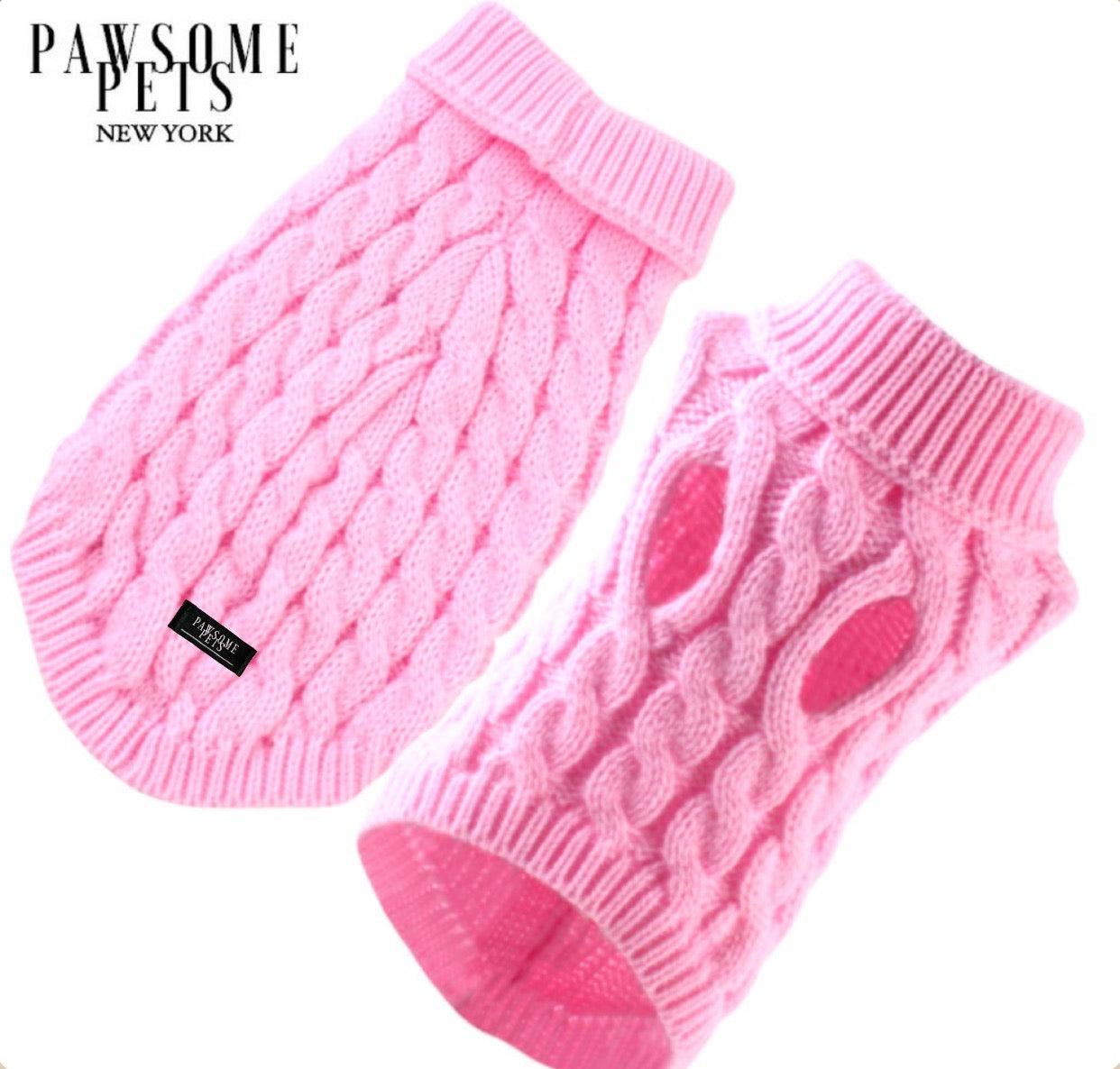 (EXTRA WARM) DOG AND CAT CABLE KNIT SWEATER - PINK